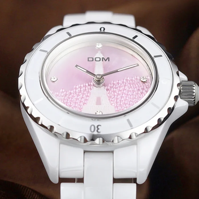 DOM Brand Fashion Watch Women Luxury Ceramic Wristwatch Women Dress Watch Casual Ceramic Clock Relogio Feminino T-598K 4