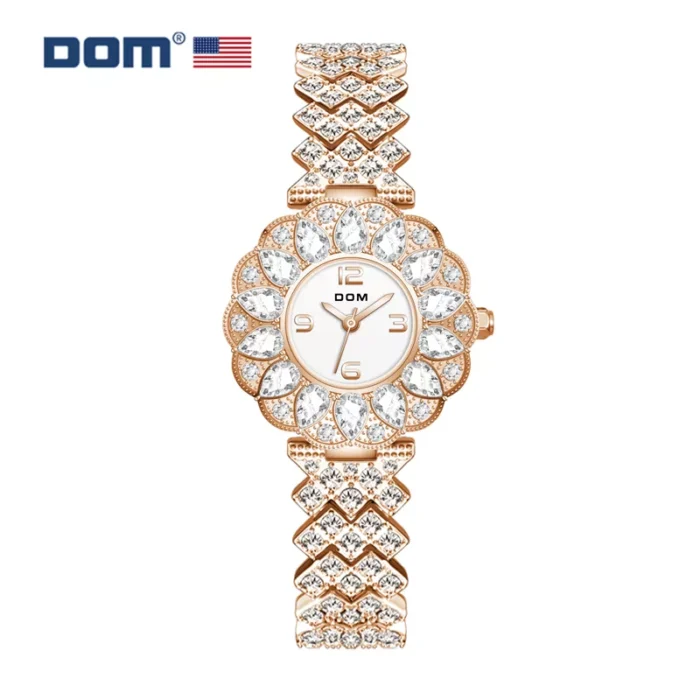 DOM Fashion Ladies  Fashion Luxury Brand Waterproof Diamond Gold Bracelet Women's Watch 1