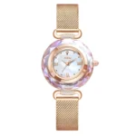 DOM 1613 Women’s Rose Crystal Quartz Watch – White Leather & Waterproof