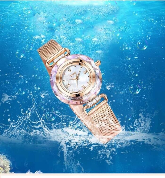 DOM 1613 Women’s Rose Crystal Quartz Watch – White Leather & Waterproof - Image 4