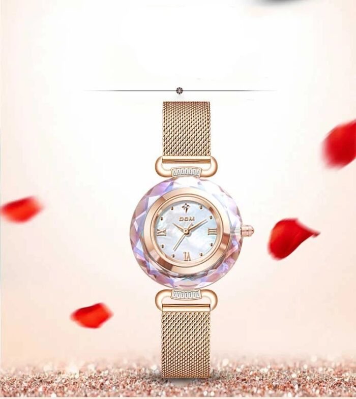 DOM 1613 Women’s Rose Crystal Quartz Watch – White Leather & Waterproof - Image 3