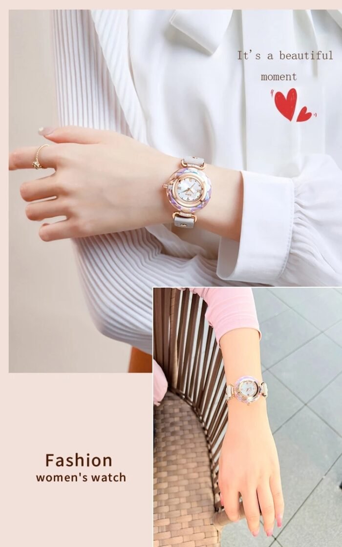 DOM 1613 Women’s Rose Crystal Quartz Watch – White Leather & Waterproof - Image 5